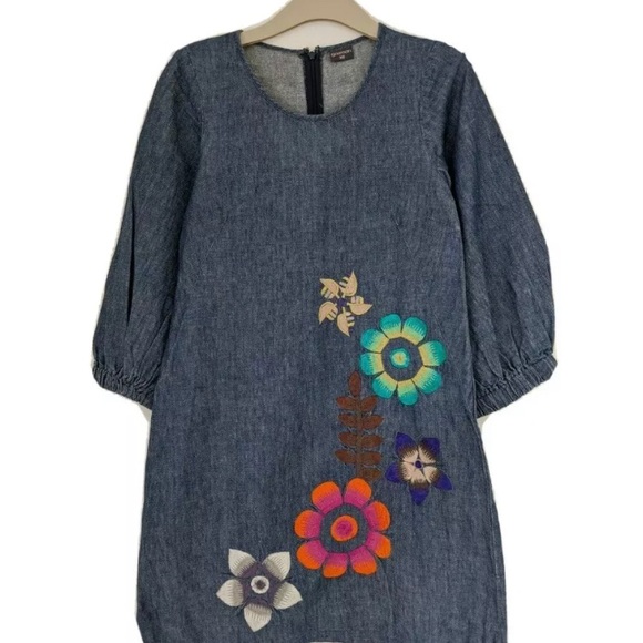 gorman Dresses & Skirts - Gorman Floral Embroidery Blue Denim Linen Dress - XS